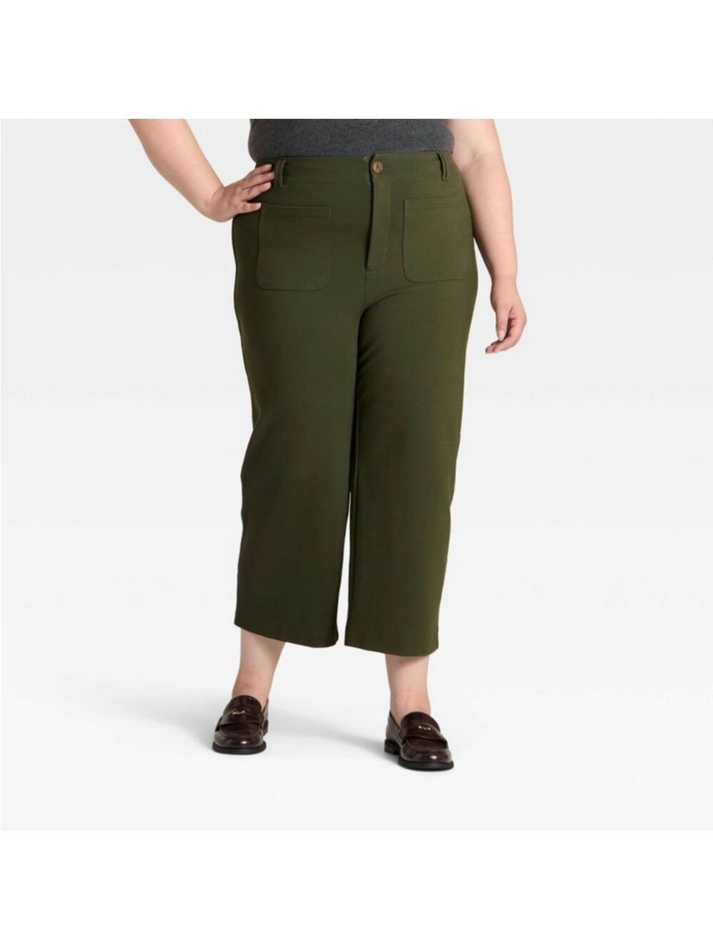 NWT Plus Size Olive Cropped Wide-Leg Pants